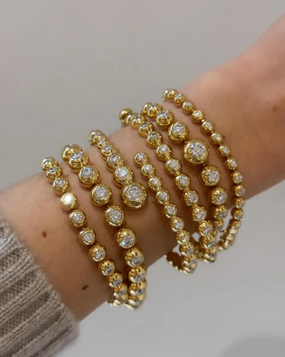 New Arried Geometric Fashion Women Jewelry Set Gold Color Round Ball Bezel Set CZ Bracelet Bangle Rings