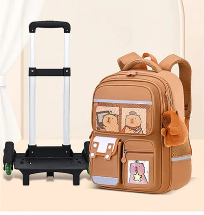 Children Cartoon School Backpack with Wheels Students Bags for Girls Boys Trolley Bag Cute Schoolbag Rolling Wheeled Backpacks
