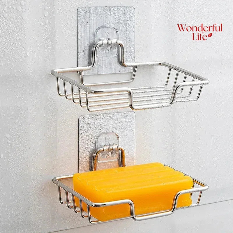 1Pcs Bathroom Soap Holder Wall Mounted Soap Rack Holder Stainless Steel Self Adhesive Soap Rack Wall Mounted Dish