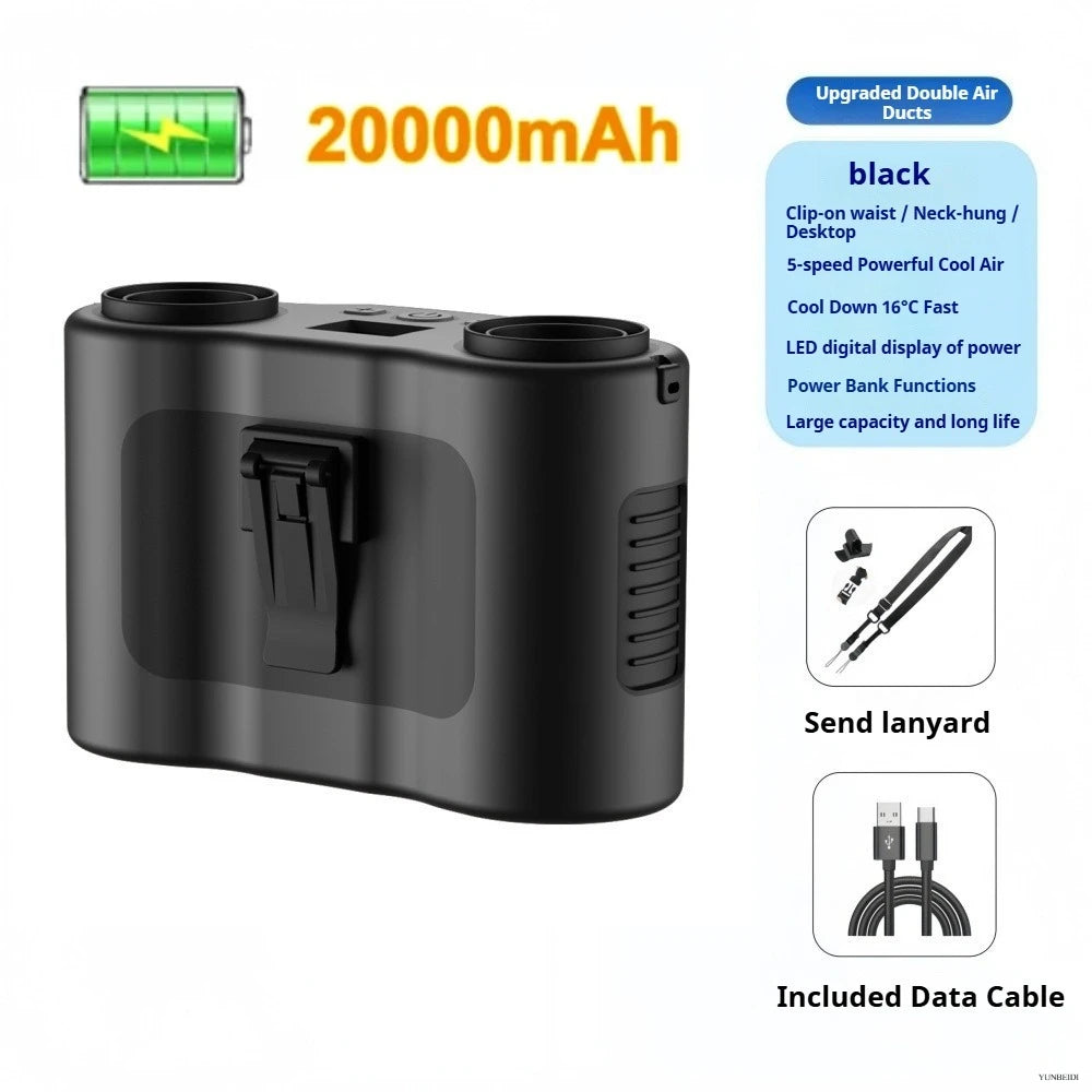 Portable Waist Clip Fan Small USB Charging Hanging Fan with LED Flashlight Outdoor Single/dual Air Outlet Fan 20000/10000Mah