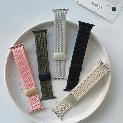 Nylon Magnetic Band for Apple Watch 45mm 41mm 44 40mm Series 10 46mm 42mm Soft Bracelet for IWatch Ultra 49mm 9 7 8 6 5 4 Strap
