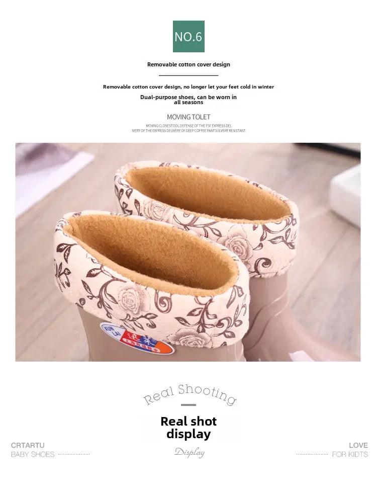Women's Short Rain Shoes Non-slip Waterproof Rubber Boots Durable Wear-resistant Rain Boots Fleece Lined Warm Shoes Wholesale