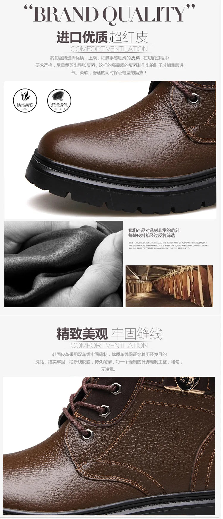 2025 Man's Genuine Leather Boots Winter Snow Shoes Wool Inner Anti Slip Father Ankle Boots Waterproof Man Snow Boots