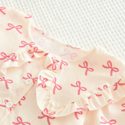Bear Leader Girls Clothing Autumn Doll Collar Shirt and Cute Bow Print Skirt Sets Clothes Children's Sweet Costumes 100%Cotton
