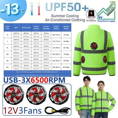 AKOOUS 6500 RPM 12V/5V USB 3-Fans Cooling Vest Air Conditioned Clothes Men Women Outdoor Work Fishing Body Cooling Jacket