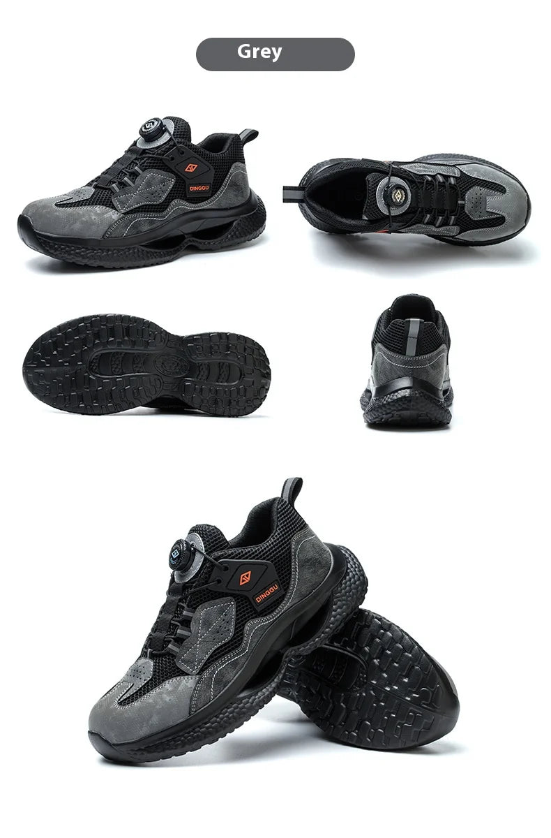 Fashion Male work safety shoes Rotating button Steel Toe shoes Work Sneakers Puncture-Proof Protective Shoes Security Boots Men