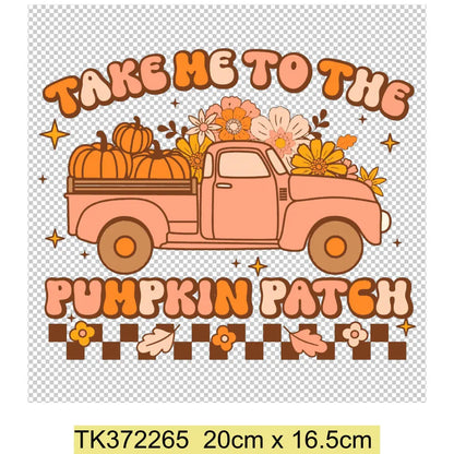 Retro Printing Thanksgiving Iron on Transfers Patches Pumpkin Autumn Heat Transfer Stickers for Clothes Heat Transfers Patches