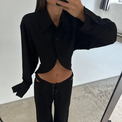 INS Loose Tracksuit Elegant Women Trousres Set Y2K Outfits Long Sleeve Irregular Blouse Top Lace Up Wide Leg Pants Two Piece Set