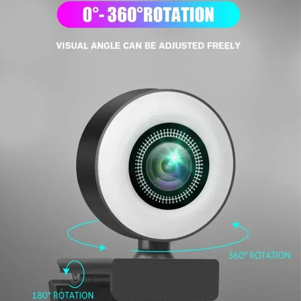 4K Webcam Mini Camera Full HD Webcam With Ring Fill Light Microphone USB Live Broadcast For Youtube PC Laptop Video Shooting