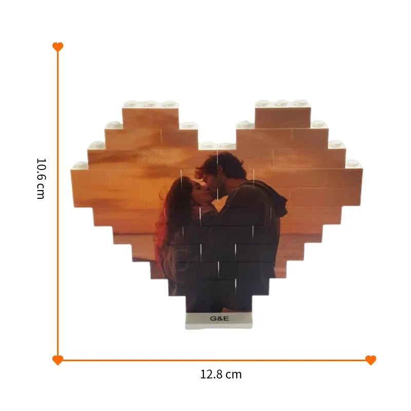 Orange plan Small particle building block heart-shaped photo puzzle base DIY custom Valentine's Day couple gift