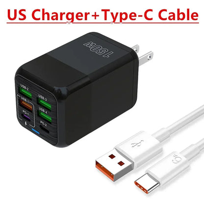 150W Multi Port USB Charger 6 Ports Fast Charge Phone Charger Wall Adapter For iPhone Samsung Xiaomi EU/US/UK Plug Quick Charger