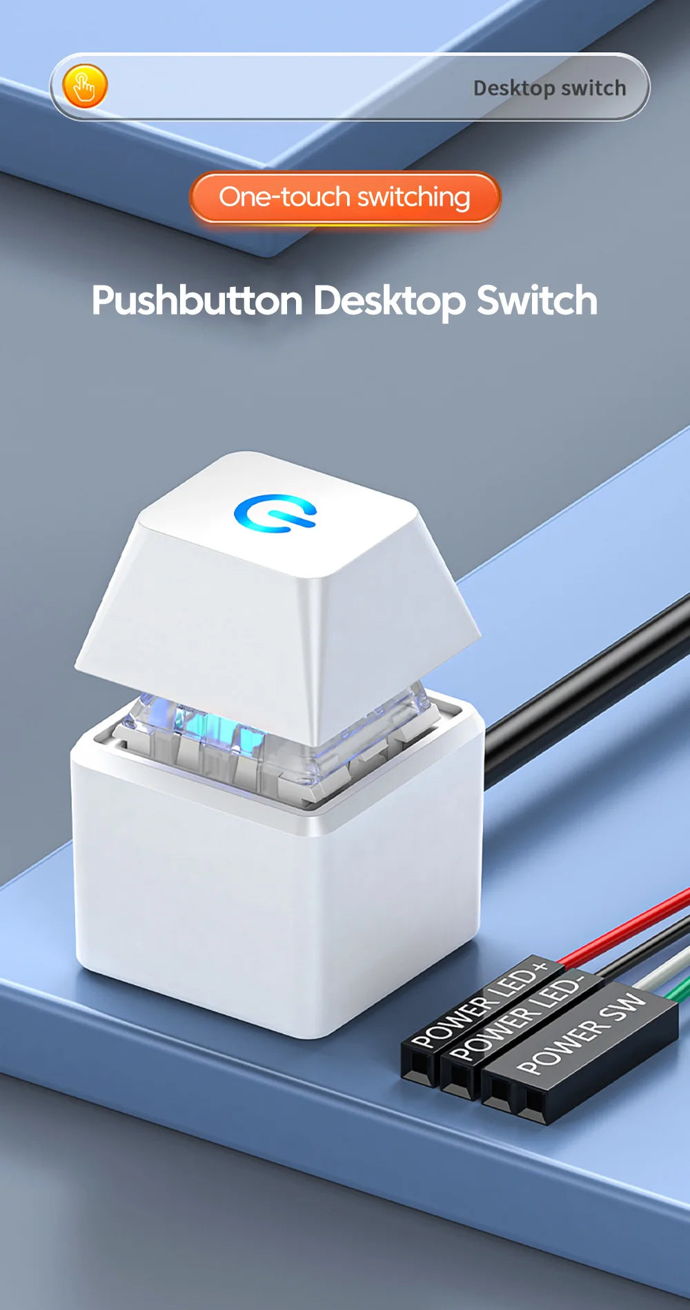 2M Desktop Computer Power Switch PC Motherboard External Desktop Start Power On/Off Button Extension Cable for Home Office