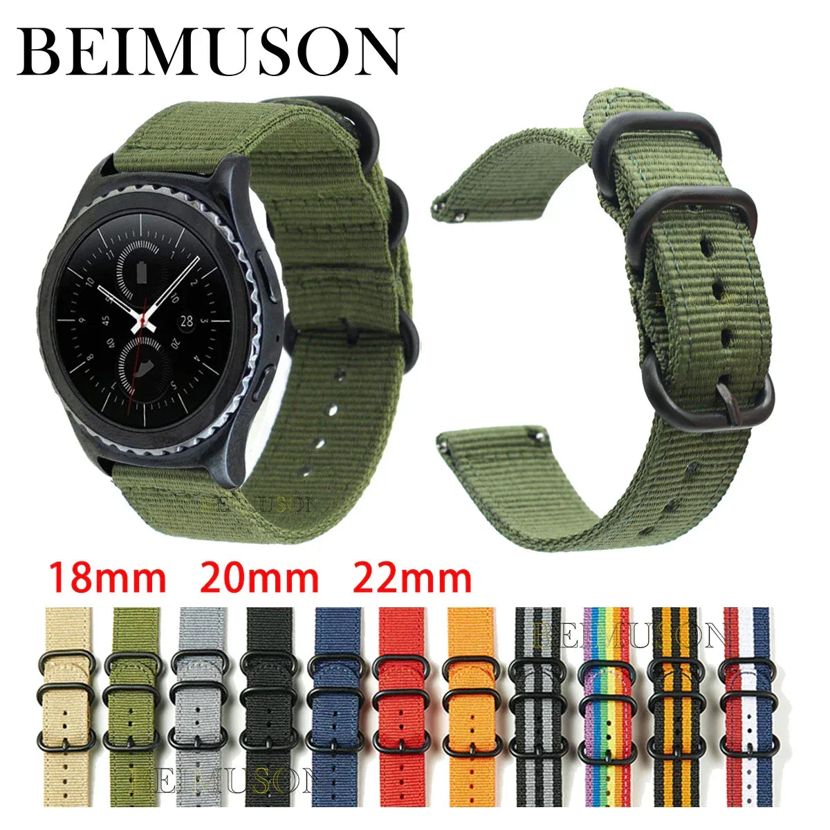 Nylon Watch Band Waterproof Ballistic Nylon One- Military Watch Straps for Men & Women Choice of Color & Width 18mm, 20mm, 22mm
