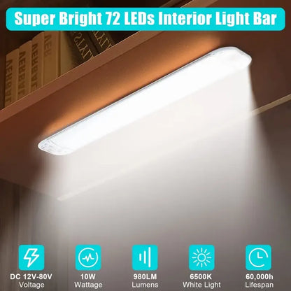72LED 12V-80V Car Interior Light High Bright Cabin Dome Roof Ceiling Lamp Car Interior Reading Light For Trucks Campers Boats RV