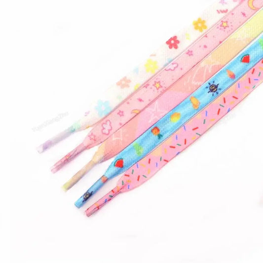 1Pair Print Shoelaces for Sneakers Quality Fabric Flat Shoe laces Fashion Girl Laces for Shoes width 0.8cm 120/140/160CM by PDG ibma