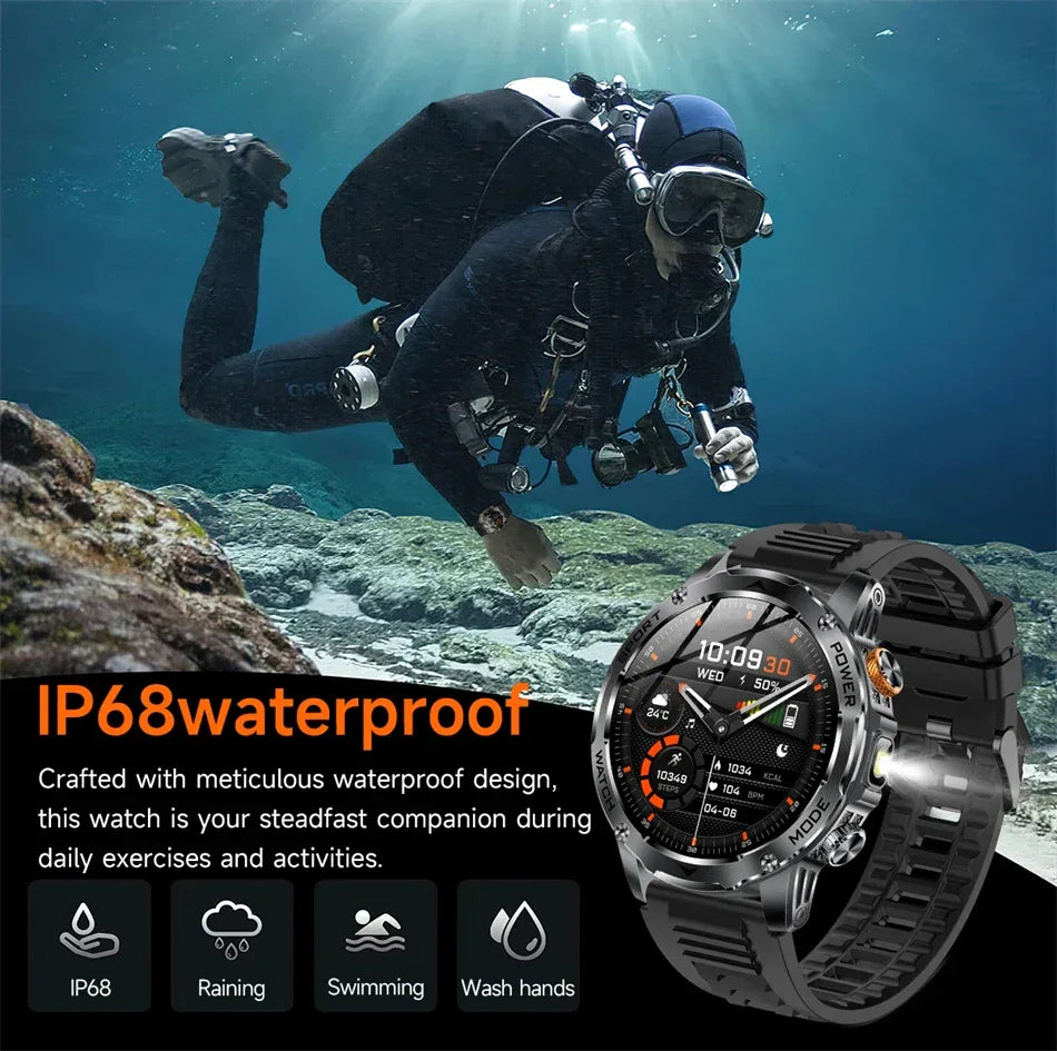 LIGE AMOLED Smart Watch Men with Flashlight Sports IP68 Waterproof Fitness Tracker Bluetooth Call Smartwatch Man for Android iOS