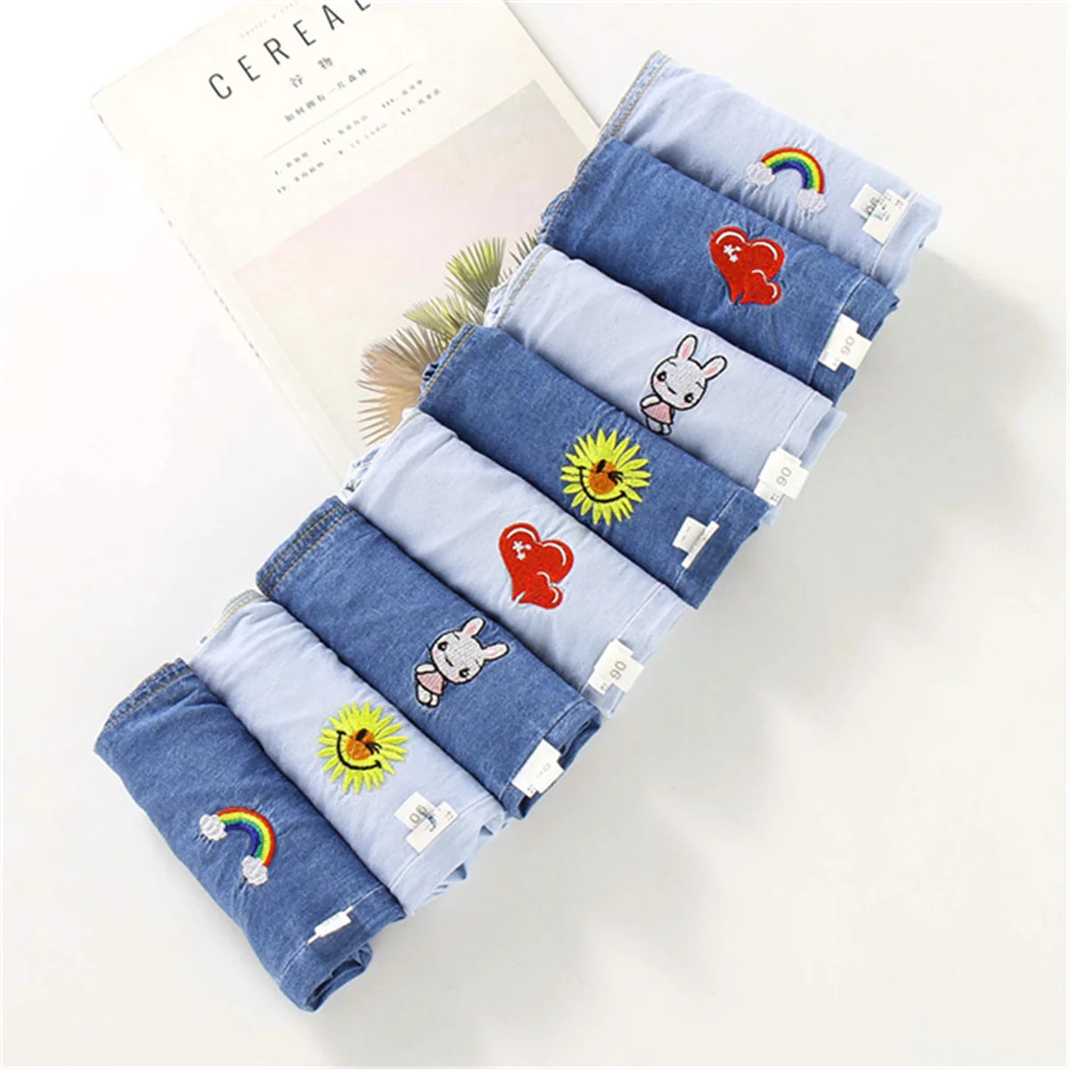 Children'S Jeans Baby Four Seasons Outwear Casual Pants Embroidered Simple Versatile Elastic Waist Sports Wear
