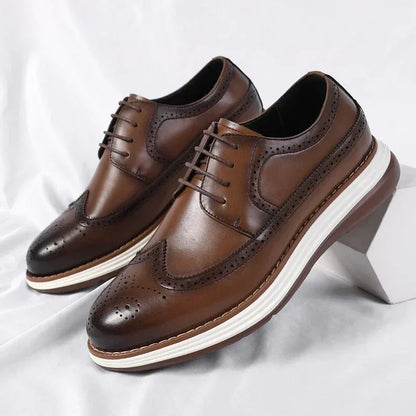 Men's Casual Leather Thick Soled Simple Walking Shoes Fashion Oxford Shoes High End British Style Office Business Dress Shoes