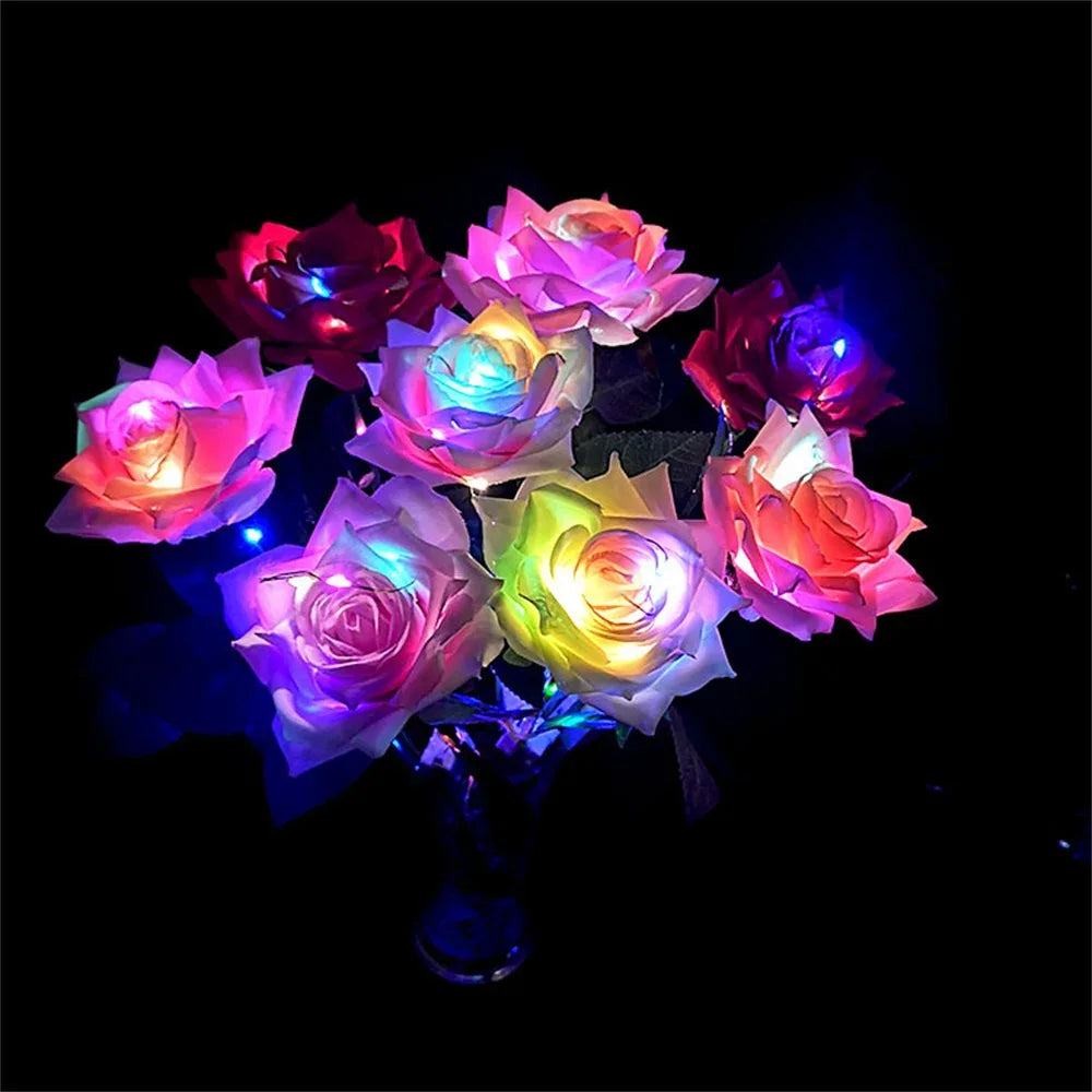 Glowing Rose Artifical Fake Flowers Valentine'S Day Mother'S Day Gift Anniversary Wedding Lover Lighting Roses Party Supplies
