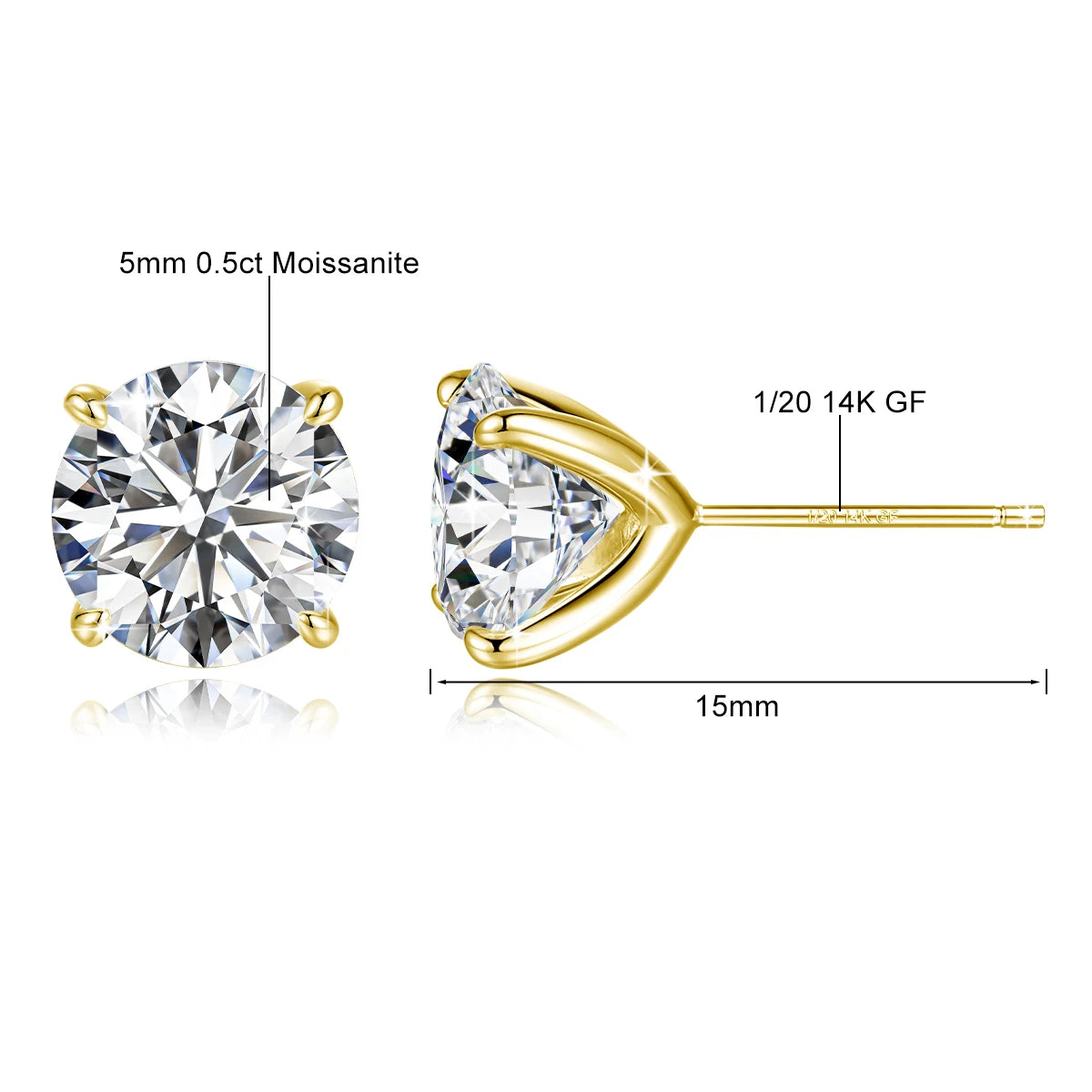 Quality 14K Gold Filled Moissanite Stud Earrings 0.2-3CT GRA Brilliant Cut for Women Man Engagement Wedding Durability Jewelry