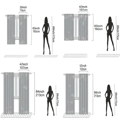 2pcs Blackout Curtain Set, Oriental Ink Landscape Design, Rod Pocket Polyester Panels, Contemporary Style, Machine Washable for