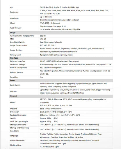 Original Hikvision DS-2CD1383G2P-LIUF/SL 8MP Dual Lens Stitched Wide Angle Smart Hybrid Light 180° Fixed Turret Network Camera