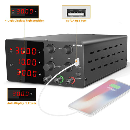 KUAIQU High Precision 30V10A Adjustable DC Stabilized Power Supply, Laboratory Specific Digital Display Power Supply, Aging Test