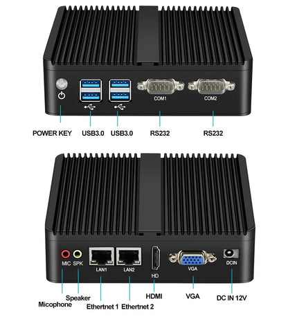 XCY Fanless Mini PC Intel Core I5-5200U I3-5005U Dual GbE LAN 2x RS-232 Serial Ports 4x USB Embedded IPC WiFi Windows Linux