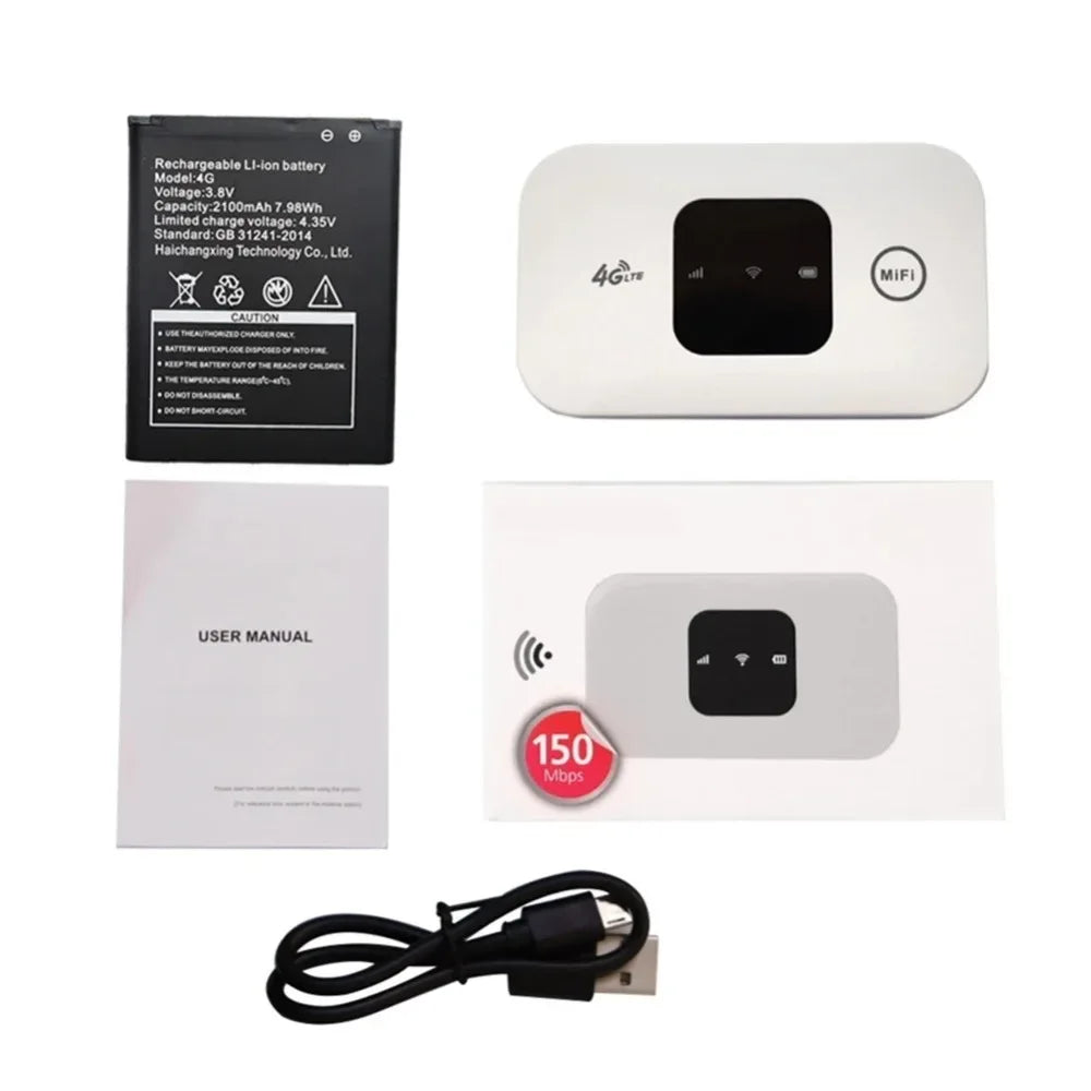 4G Lte Router Wireless Wifi 2100mAh Mobile Hotspot with SIM Card Slot Hotspot Pocket WIFI 150mbps for Outdoor Home Office Travel