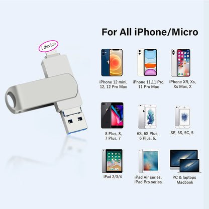 Rotate USB 3.0 Flash Drive 8GB 16GB with 3-in-1 Type-C to Lightning Interface 32GB Pendrive for iPad 11/12/13/14
