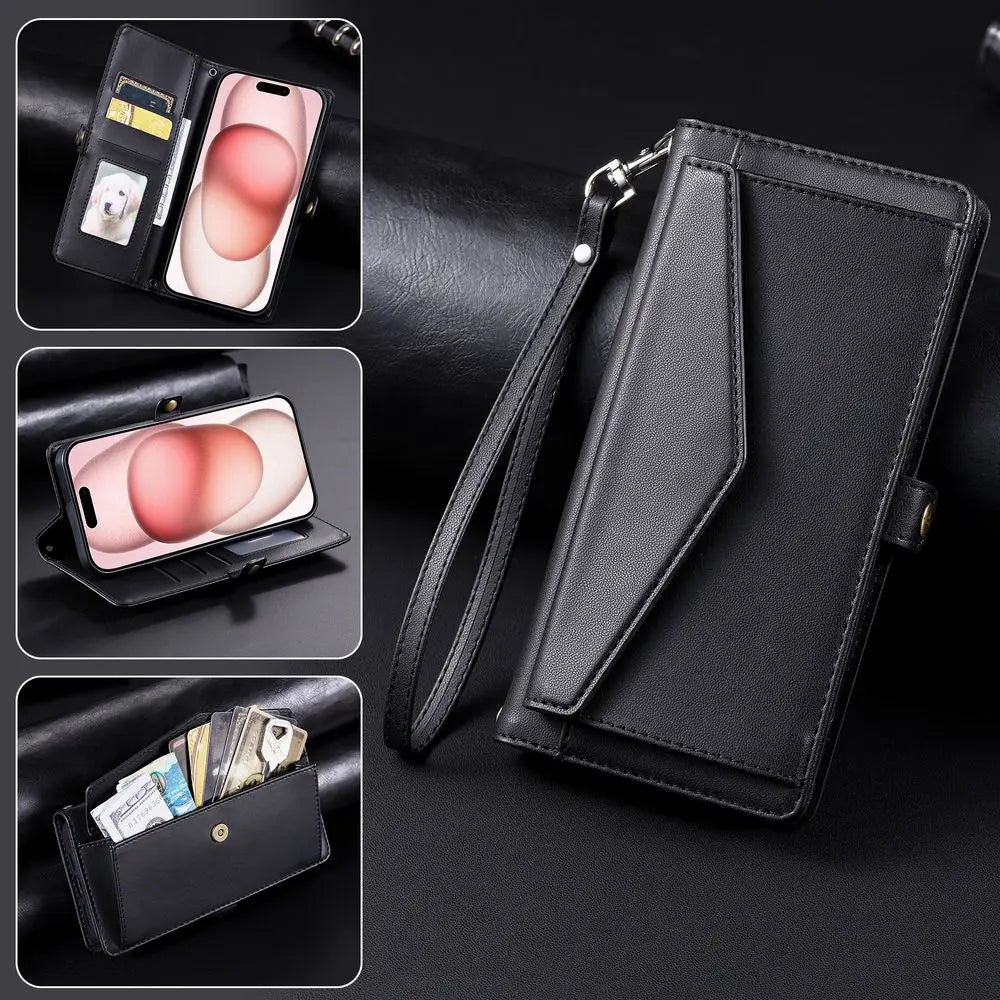 Coque Xiaomi 14 13 12 11 10 - Flip Wallet avec Porte-Carte et Lanière