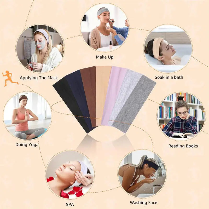 7Pcs Solid Color High Elasticity Headbands Yoga Exercise Headband Hair Accessories Sweat Absorbing Wide Edge Headband