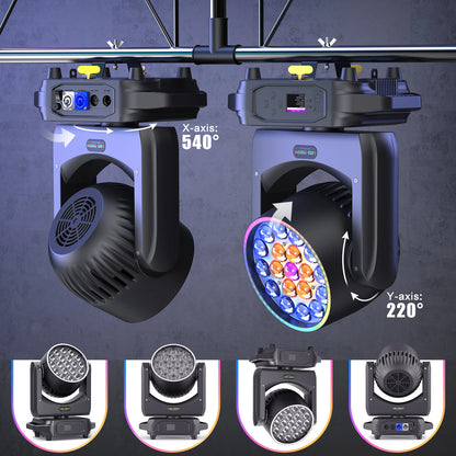 U'King 2Pcs 220W Beam Wash Zoom Moving Head Lights With Light Strip19X15W RGBW LED Stage Light DMX512 DJ Light For KTV Bar Party