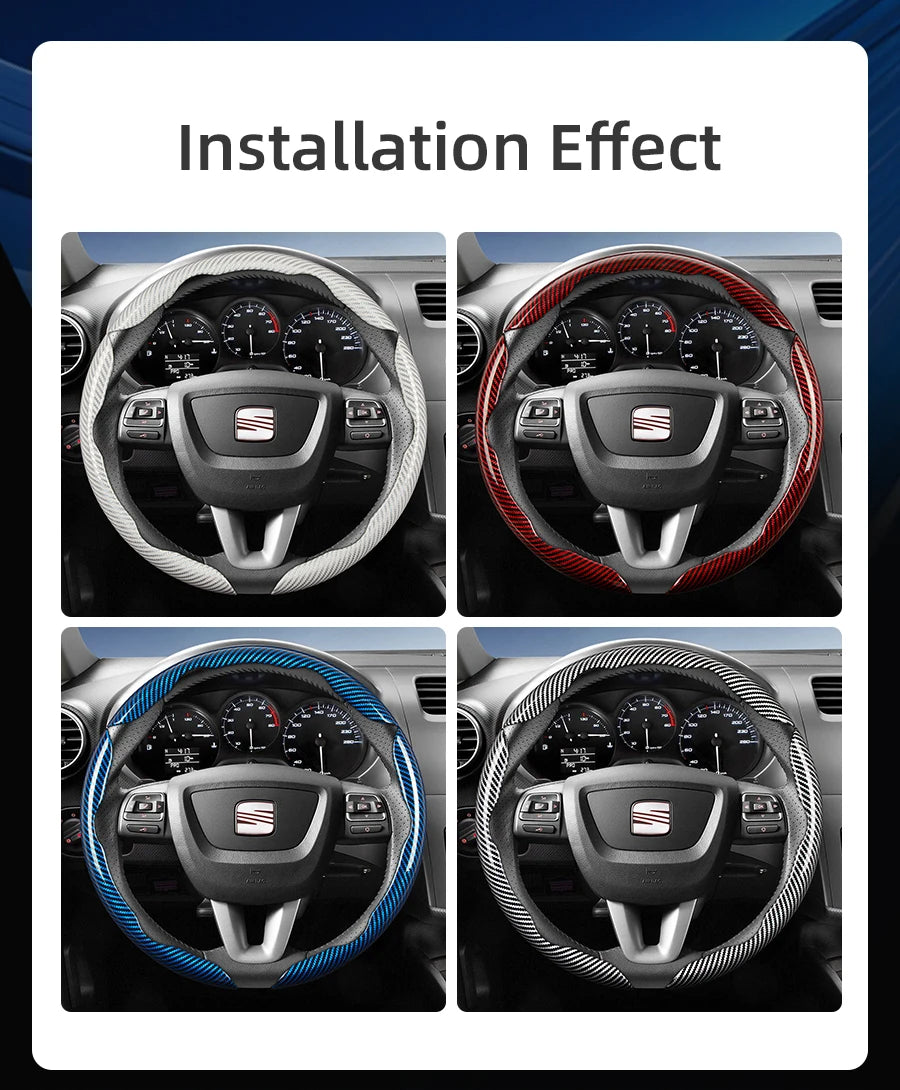 Suitable for Seat Carbon Fiber Texture Steering Wheel Cover with Segmented Quick-Release Design, Durable, for Models Such as Ibiza, Arona, Leon, Leon Sportstourer, Ateca, Etc., in Black, Blue, Red, Silver, and White by PDG ibma
