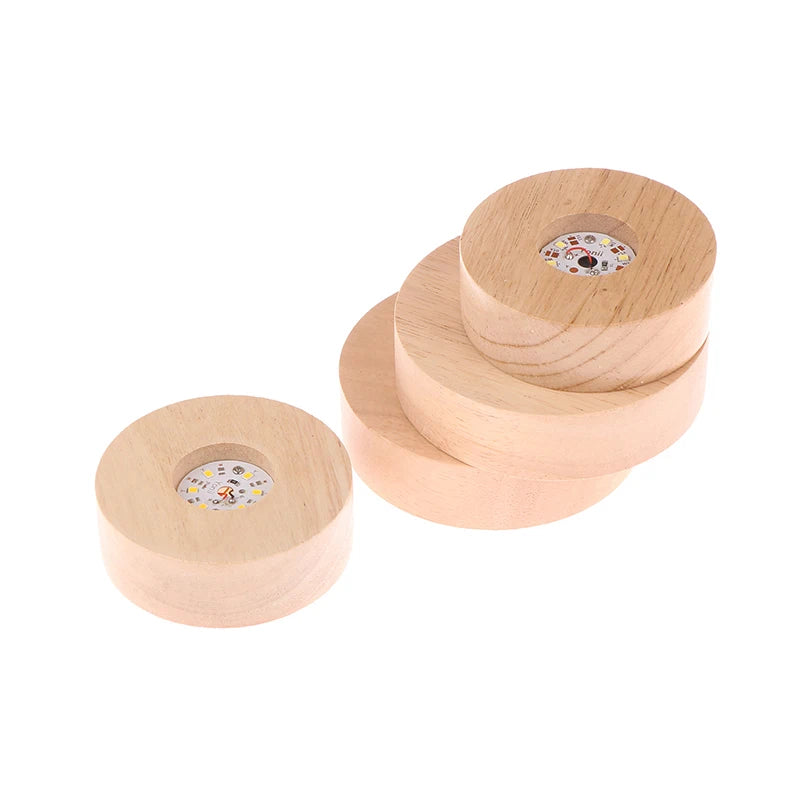 1PC Battery Operated 8/10cm Round Wooden LED Light Dispaly Base Stand Holder Table Night Lamp Base Crystal Glass Art Ornaments