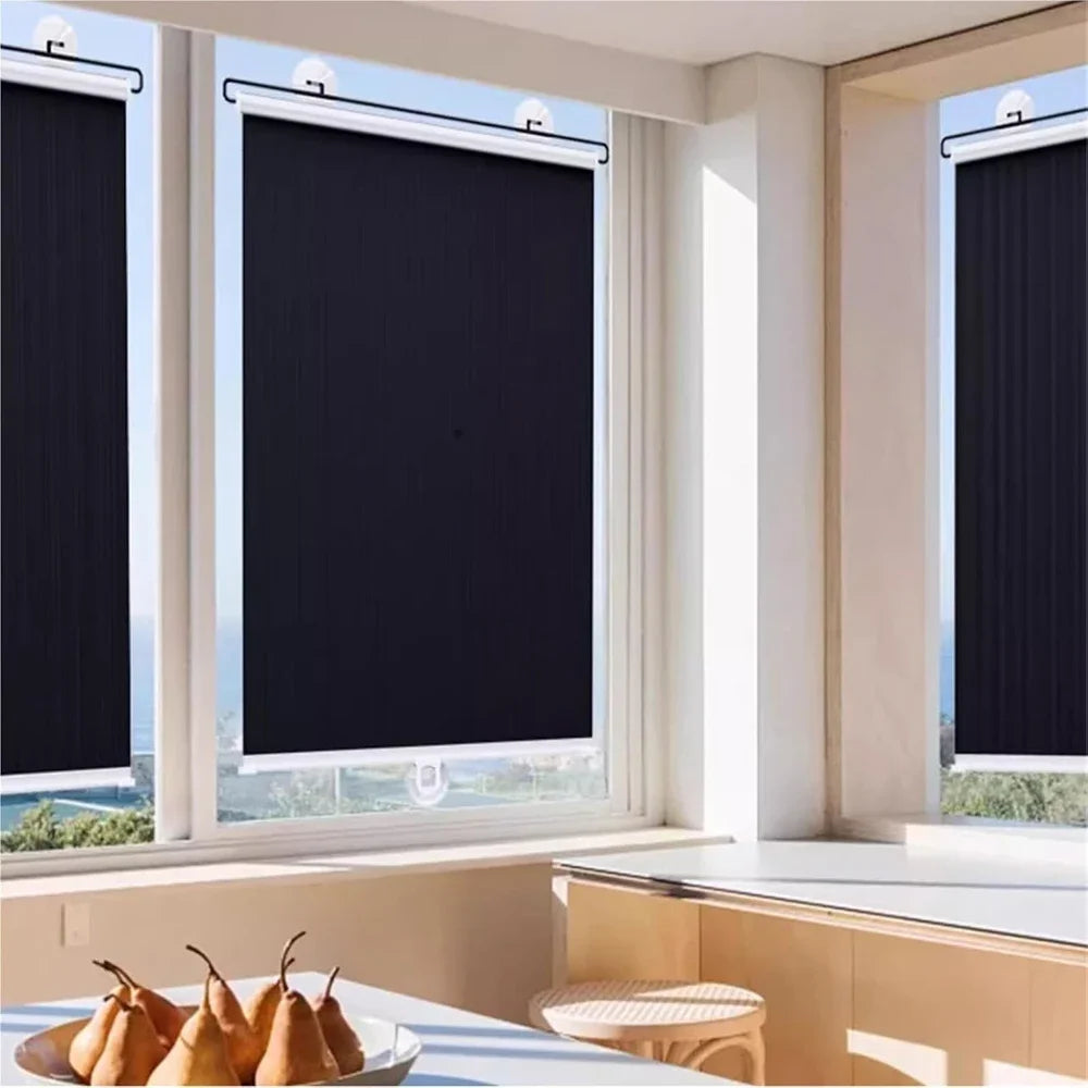 Cordless Retractable Roller Shades Black Home Office Windows Sunshade Thermal Blinds Without Drilling Blackout Curtain