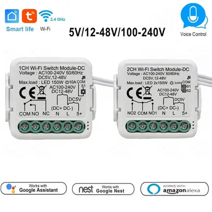 Tuya Smart Dry Contact Switch Module DC5V/12-48V AC110-240V DIY Breaker Relay Compatible with Alexa Google Home