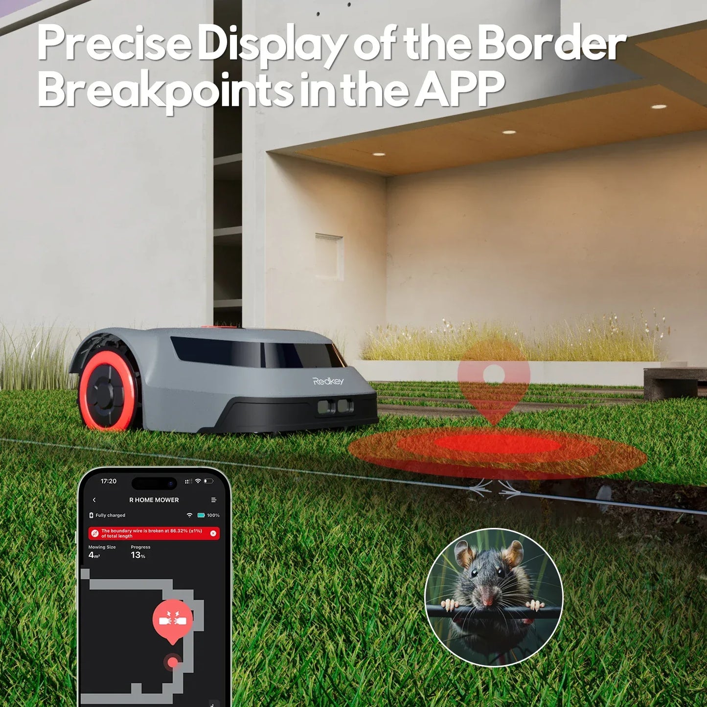 C-TOF Robotic Lawn Mower Redkey MGC800 MGC1000 Lawn Mower Robot Cable Break Detection Climbing 45% App Control Automatic Cutting
