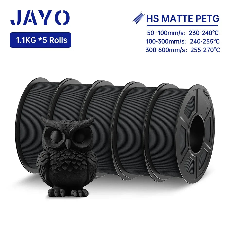 JAYO PETG 3D Filament 1.75MM High Speed PETG 3D Printer Filament 5Rolls High Flow Speedy Matte Effect 3D Printing Mateials