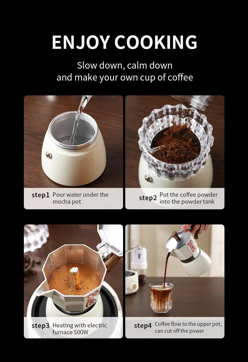 Bincoo Moka Pot and Electric Stove Combo Espresso Maker Compact Design for Small Spaces for Rich Italian Style Coffee Brewing