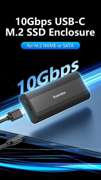Blueendless M.2 NVME SATA Casing Dual Protocol NVME/NGFF SATA SSD Case 10Gbps Type C SATA NVME M.2 2230 2242 2260 2280 SSD Enclo