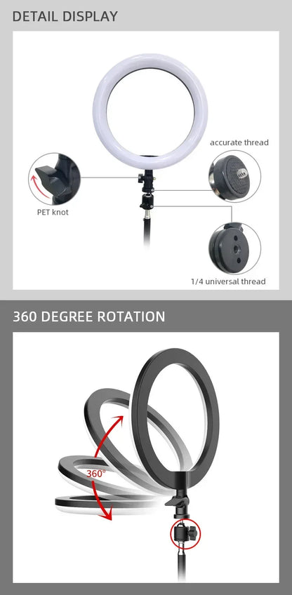 10" 26cm LED Selfie Ring Light Photography Video Light RingLight Phone Stand Tripod Fill Light Dimmable Lamp Trepied Streaming