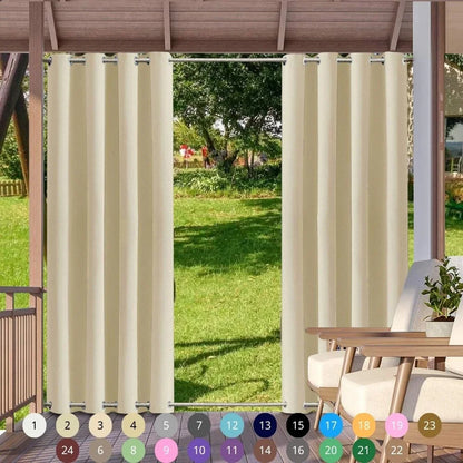 Custom Outdoor Waterproof Windproof Curtains Top Bottom Grommets Curtain Blackout Curtain for Balcony/Garden/Patio/Porch/Pool
