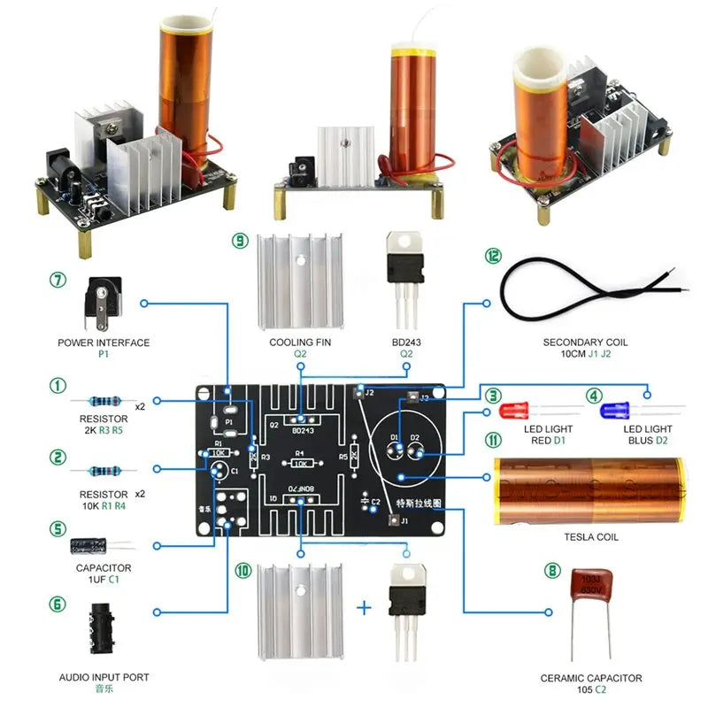 ABKI-Mini For Tesla Coil Kit Transmission DC 15-24V DIY Kits 15W Music Tesla Coil Plasma Speaker For Tesla Coil DIY Kits