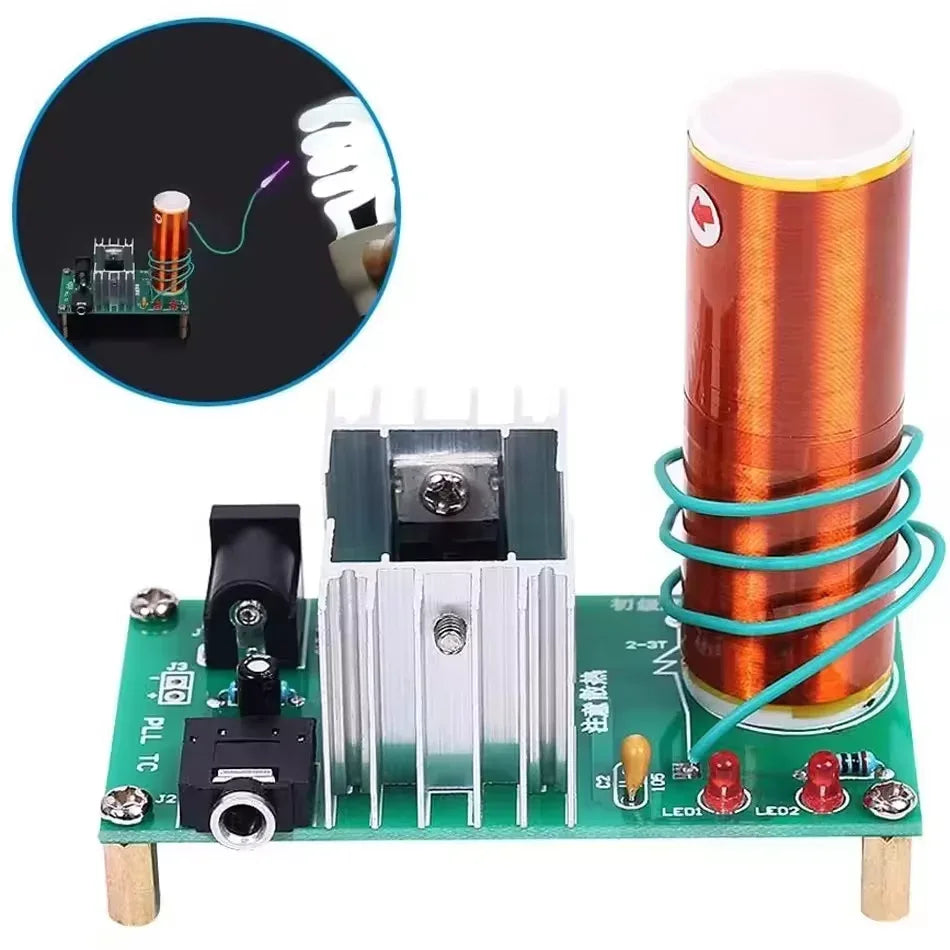 Mini Tesla Coil DIY Electronic Kit Mini Music for Tesla Coil Plasma Speaker Arc Experiment Wireless Transmission DC15-24V 15W 2A