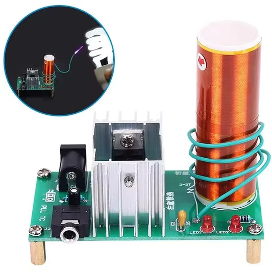 Mini Tesla Coil DIY Electronic Kit Mini Music for Tesla Coil Plasma Speaker Arc Experiment Wireless Transmission DC15-24V 15W 2A