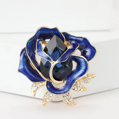 Valentine's Day Enamel Rose Brooches for Women Rhinestone Plant Flower Pins Banquet Party Backpack Gifts Jewelry Accessories