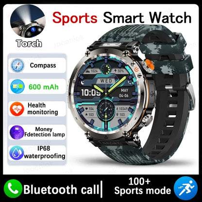 2026 New Outdoor Sports Smartwatch Men Compass 600mAh LED Flashlight Bluetooth Call 3ATM Waterproof Smartwatch For Android iOS
