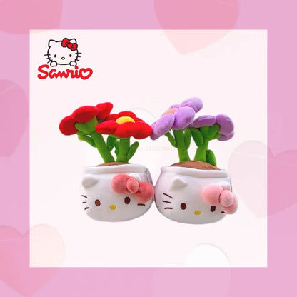 New Sanrio Kawaii HelloKitty Plushie Stuffed Potted Plant Orange Plush Doll KT Purple Flower Room Peluche Kid Christmas Gift