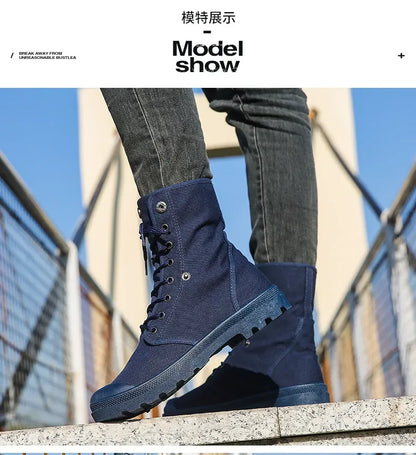 2024 Men's Fashion Canvas Shoes Spring and Autumn Outdoor Shoes Thick-soled High-top Shoes Cuff Shoes Fashion Sports Shoes
